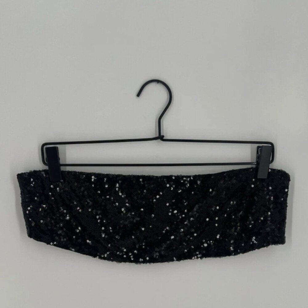 Black Sequin Bandeau Crop Top Size XS
